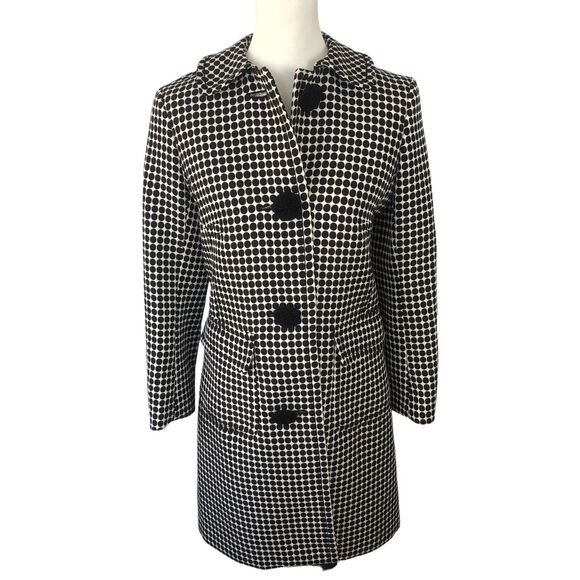 Max Edition Classic Black‎ And White Polka Dot Long Line Coat Jacket | Size 4 - Picture 3 of 15